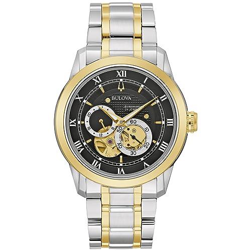Bulova Men's Classic Sutton 4-Hand Automatic Watch, 24-Hour Sub Dial, Open Aperture, Self-Winding, Exhibition Caseback, Double Curved Mineral Crystal, Luminous Hands, 42mm
