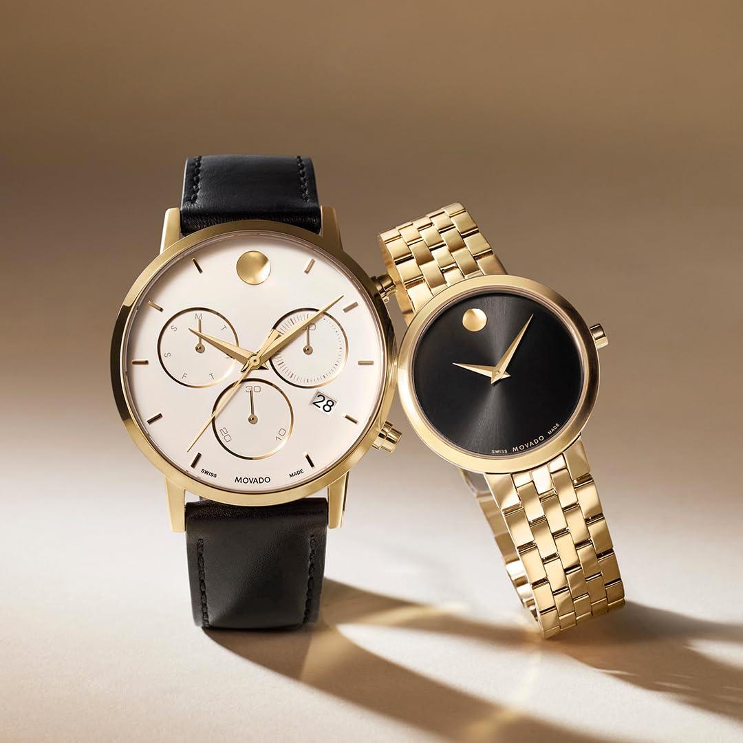 Reloj Movado Museum Classic para hombre - Movimiento de cronógrafo de cuarzo suizo, correa de piel de becerro - Resistencia al agua de 3 ATM - Reloj clásico de lujo y moda para él - 42 mm