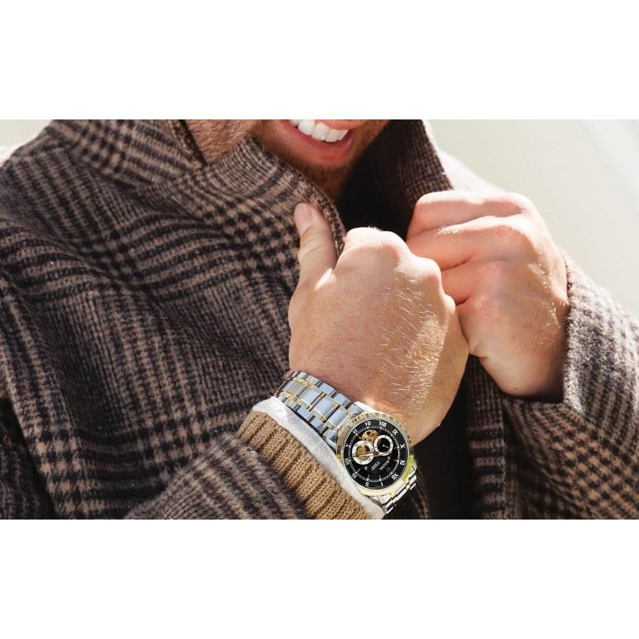 Bulova Men's Classic Sutton 4-Hand Automatic Watch, 24-Hour Sub Dial, Open Aperture, Self-Winding, Exhibition Caseback, Double Curved Mineral Crystal, Luminous Hands, 42mm