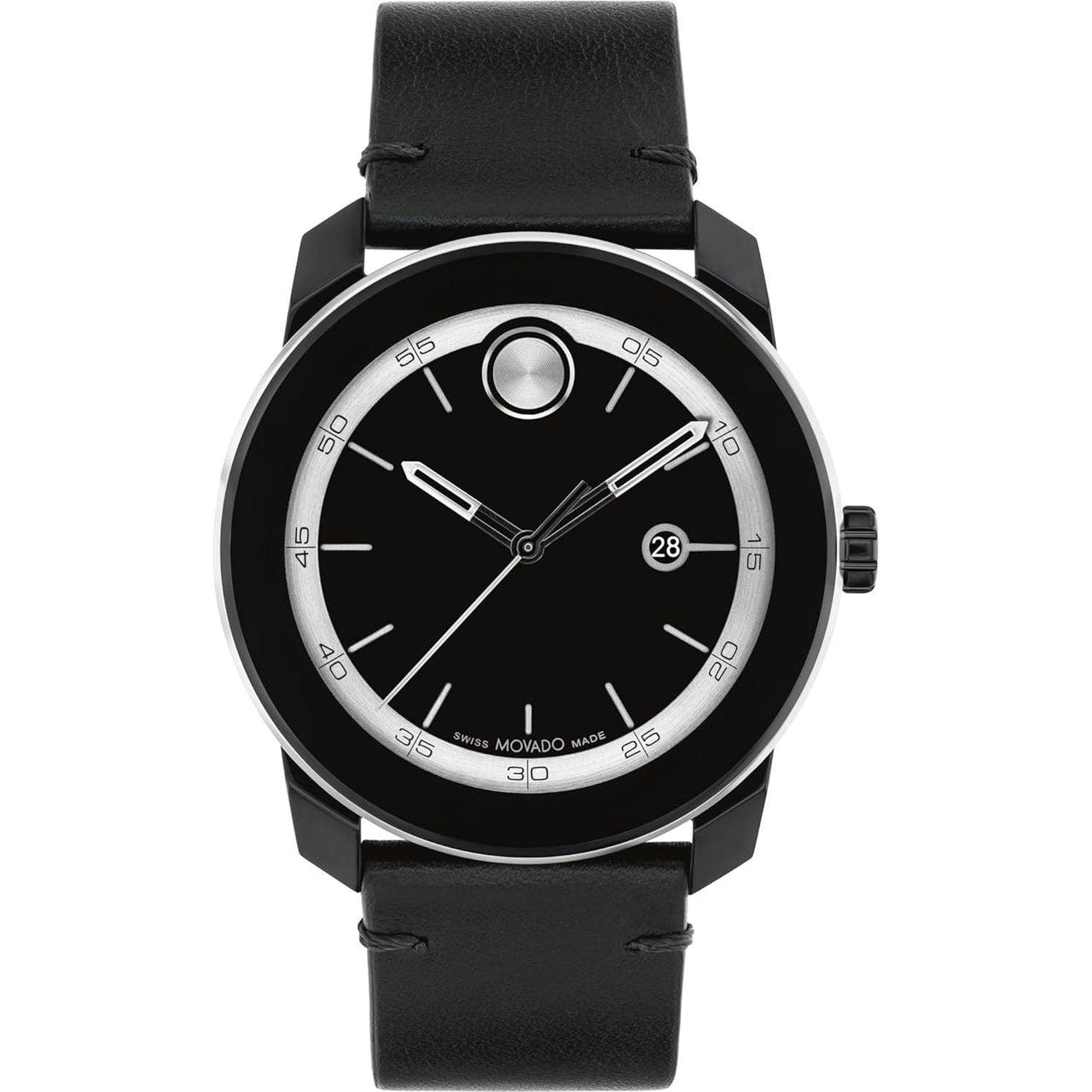Movado Bold TR90 Ultra Modern Watch for Men and Women - Swiss Quartz 3H Movement, Leather Strap - Water Resistant 3ATM/30 Meters - Sporty Style Wristwatch for Everyone - 42mm