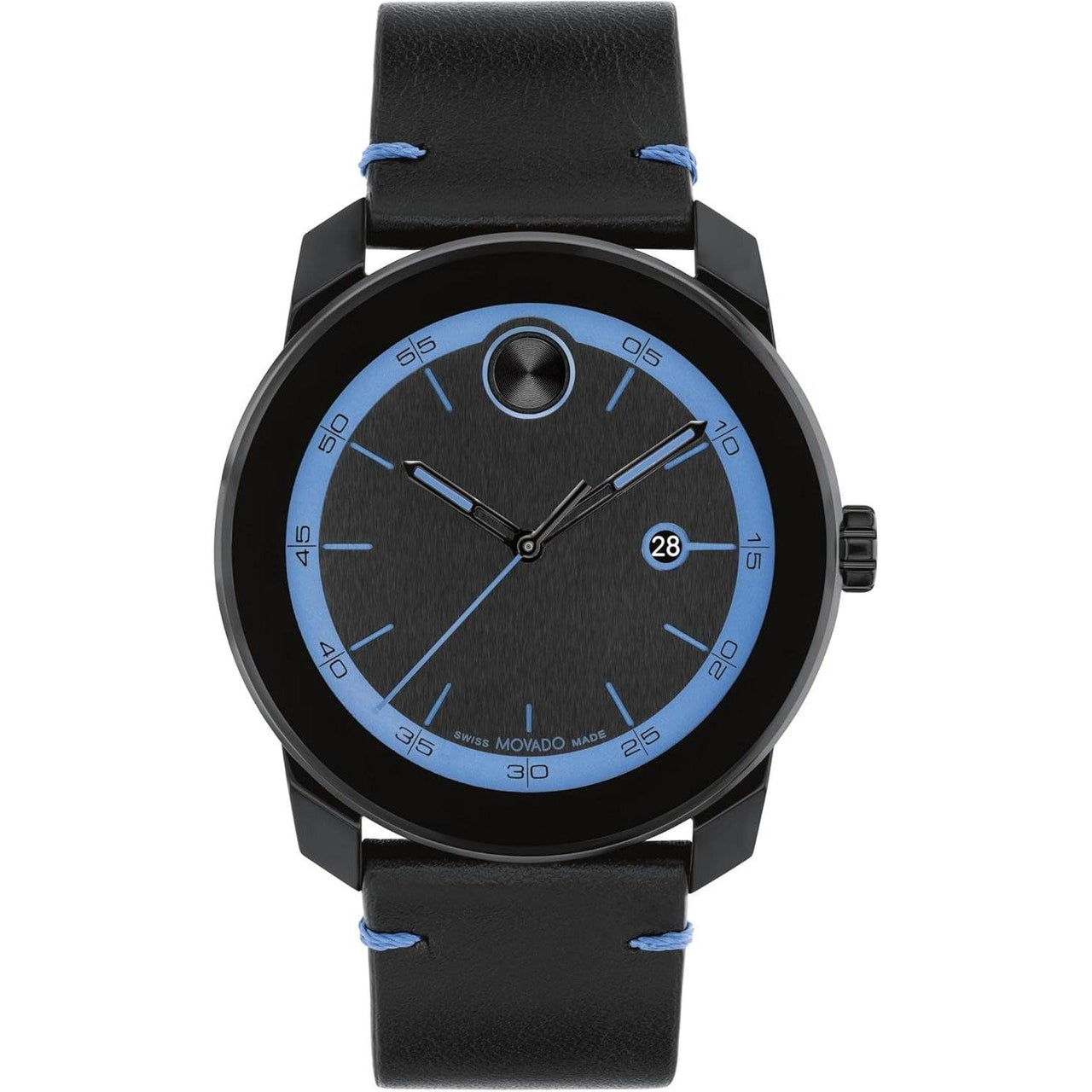 Movado Bold TR90 Ultra Modern Watch for Men and Women - Swiss Quartz 3H Movement, Leather Strap - Water Resistant 3ATM/30 Meters - Sporty Style Wristwatch for Everyone - 42mm