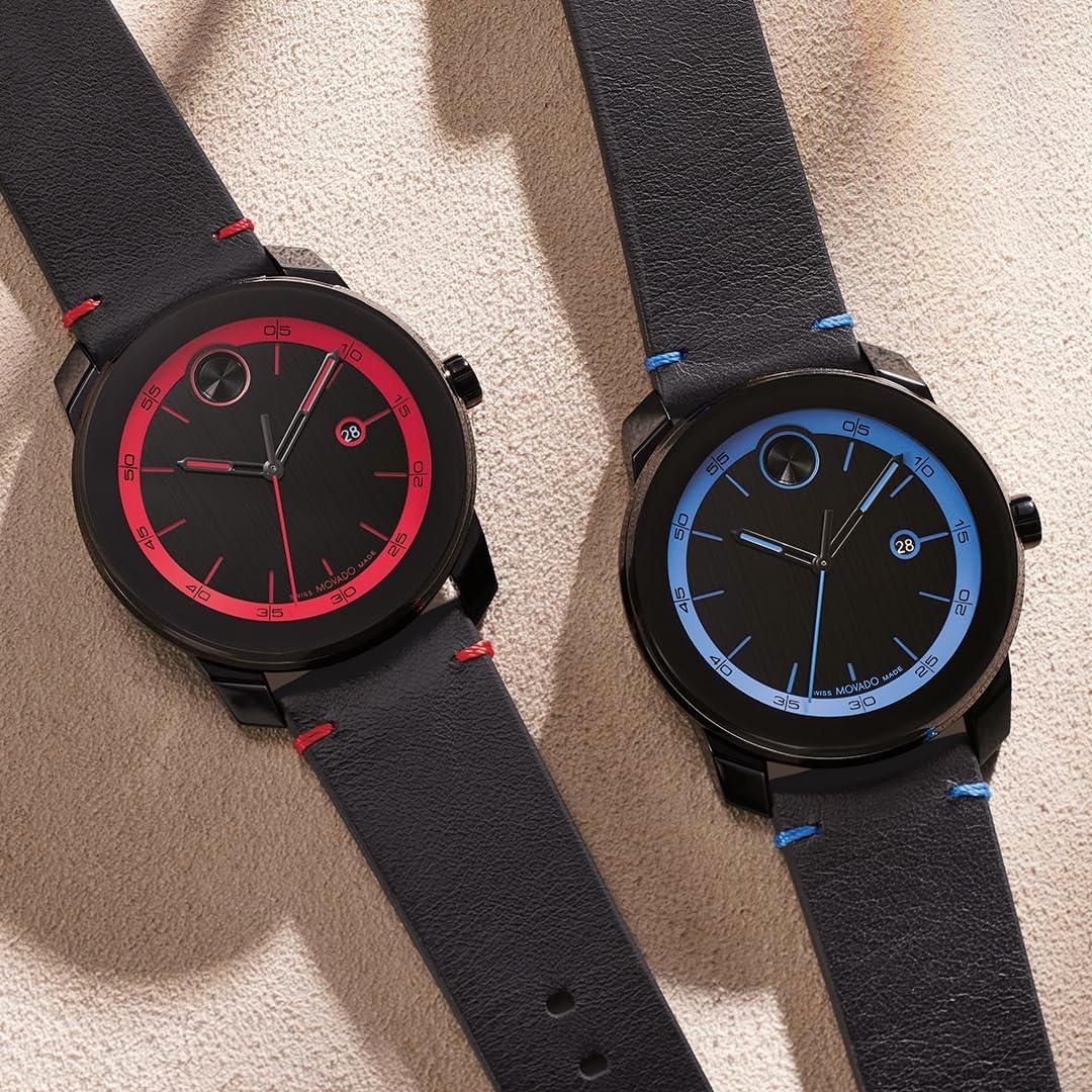 Movado Bold TR90 Ultra Modern Watch for Men and Women - Swiss Quartz 3H Movement, Leather Strap - Water Resistant 3ATM/30 Meters - Sporty Style Wristwatch for Everyone - 42mm