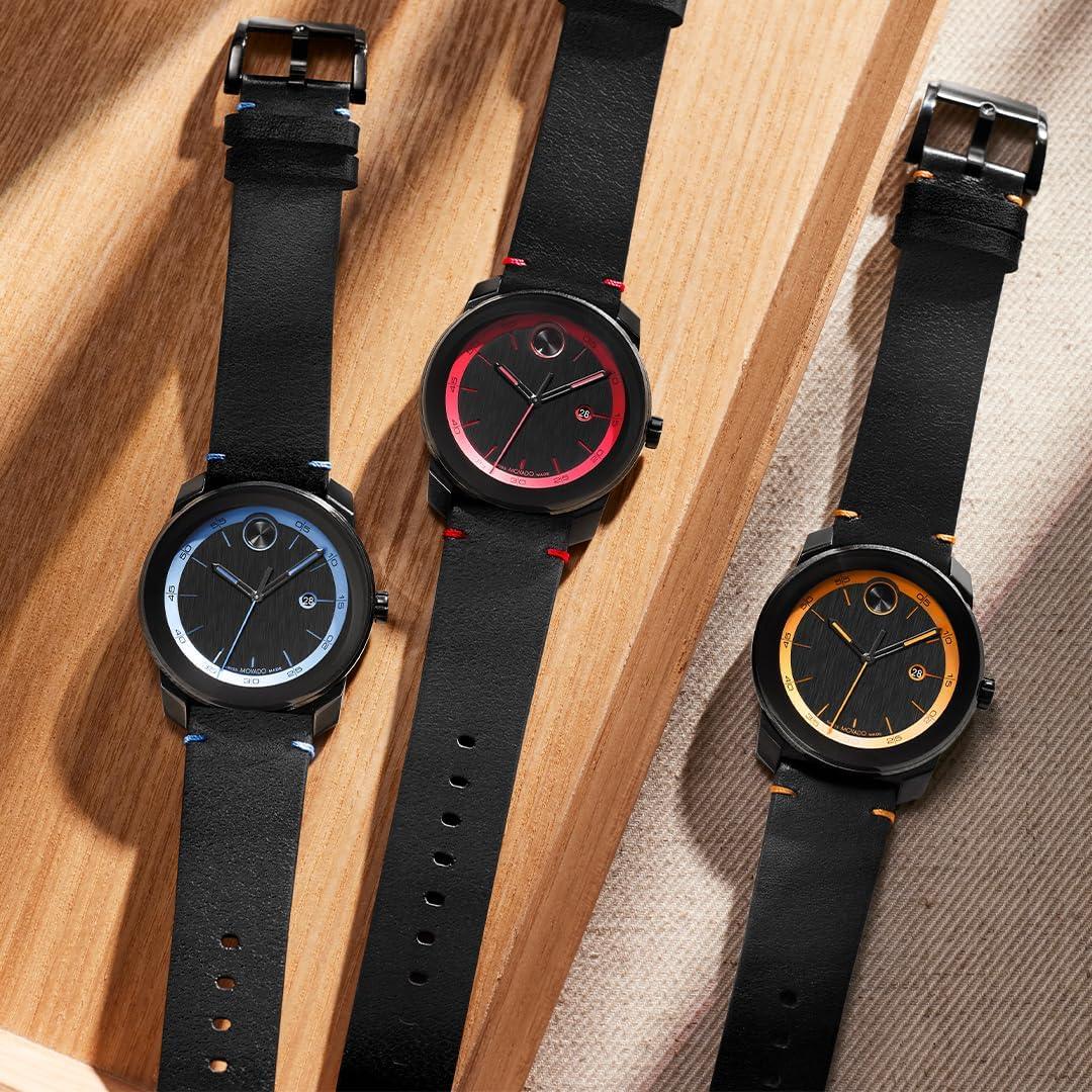 Movado Bold TR90 Ultra Modern Watch for Men and Women - Swiss Quartz 3H Movement, Leather Strap - Water Resistant 3ATM/30 Meters - Sporty Style Wristwatch for Everyone - 42mm