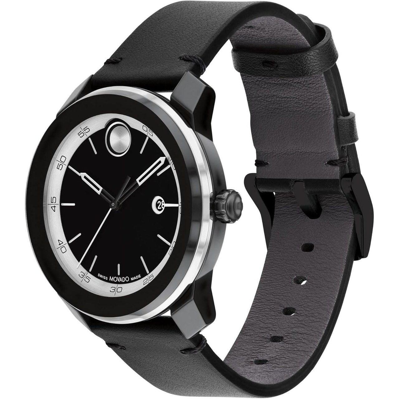 Movado Bold TR90 Ultra Modern Watch for Men and Women - Swiss Quartz 3H Movement, Leather Strap - Water Resistant 3ATM/30 Meters - Sporty Style Wristwatch for Everyone - 42mm