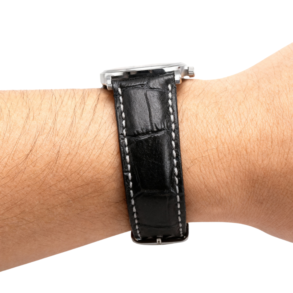 Genuine Leather Notched Butterfly Buckle Watchband