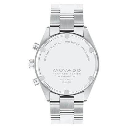 Movado Heritage Series Datron Men's Watch - Swiss Quartz Chronograph Movement, Stainless Steel Link Bracelet - 5 ATM Water Resistance - Sport Luxury Fashion Timepiece for Him - 41mm