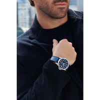 Thumbnail for Montre à quartz Bulova Marine Star pour homme en acier inoxydable argenté, bracelet en cuir et silicone, étanche à 100 m, 43 mm