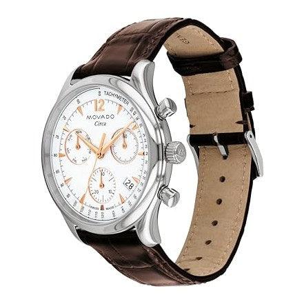 Movado Heritage Series Circa Men's Watch - Swiss Quartz Chronograph Movement, Leather Strap - 3 ATM Water Resistance - Classic, Luxury Fashion Timepiece for Him - 43mm