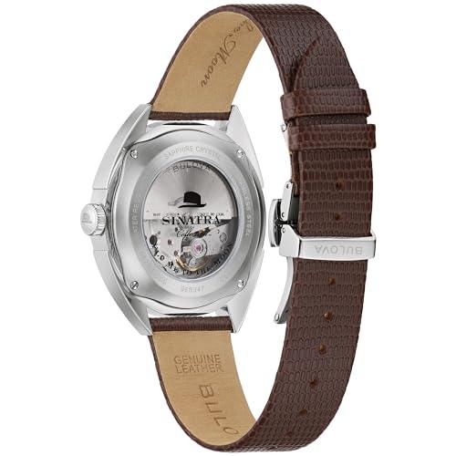 Bulova Men's Frank Sinatra 'Fly Me to The Moon' Automatic Stainless Steel Case Watch, Textured Leather Strap, 42 Hour Power Reserve, 3 Hand