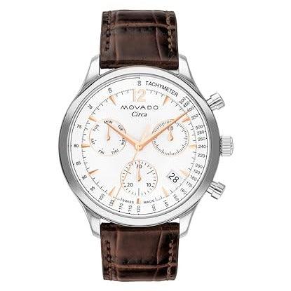 Movado Heritage Series Circa Men's Watch - Swiss Quartz Chronograph Movement, Leather Strap - 3 ATM Water Resistance - Classic, Luxury Fashion Timepiece for Him - 43mm