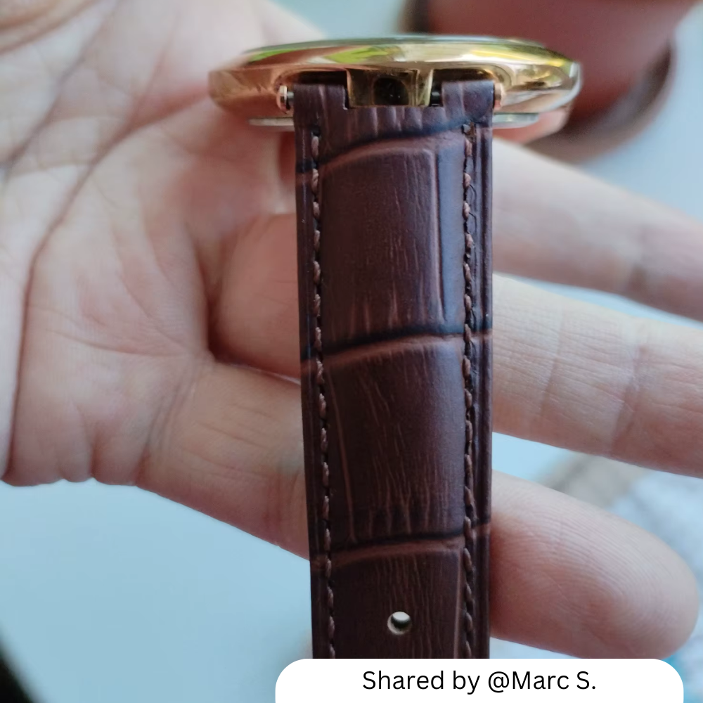 Notched Cowhide Leather Watchband for Rossini Watches