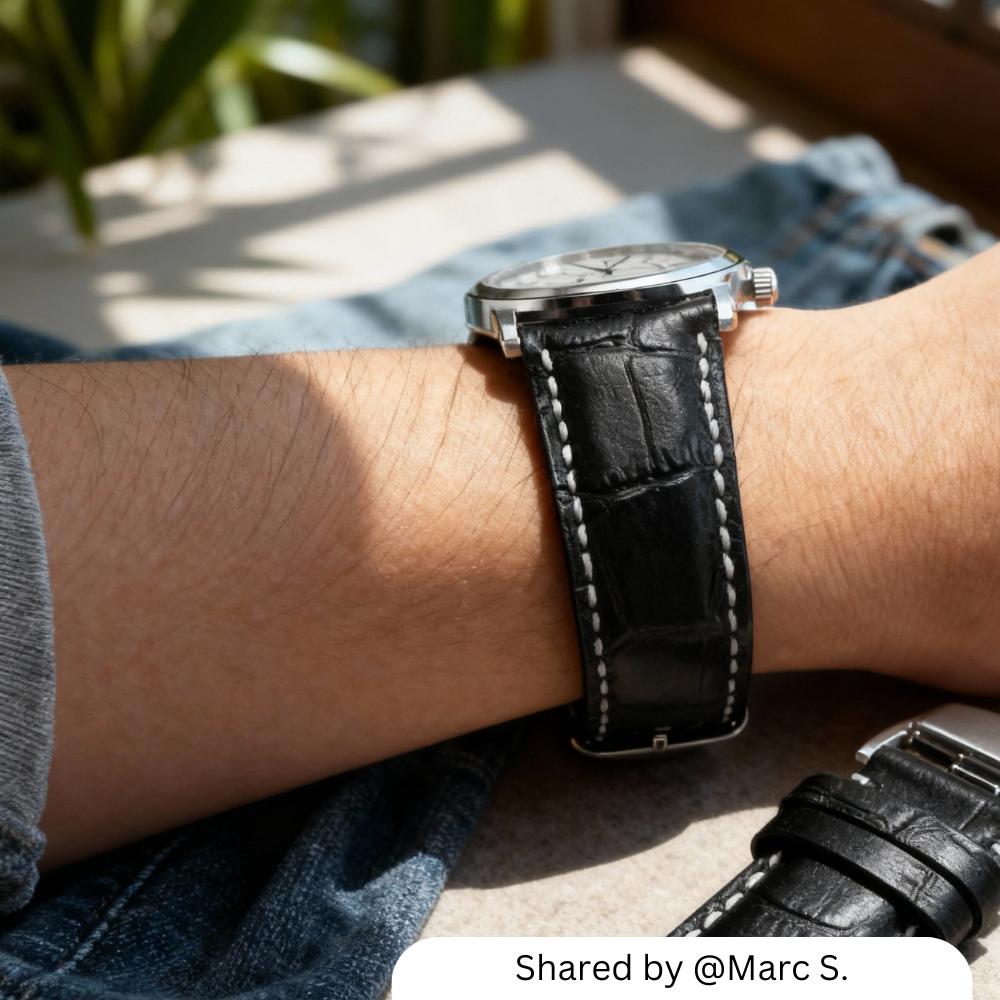 Genuine Leather Notched Butterfly Buckle Watchband