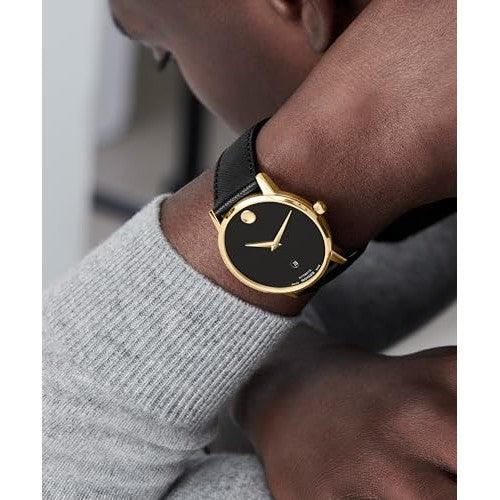 Movado Museum Classic Men's Swiss Automatic Watch - Self-Winding Movement, Leather Strap - Water Resistance 3ATM/30 Meters - Classic Luxury Mechanical Timepiece - Gift for Him - 40mm