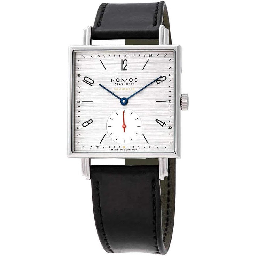 Montre automatique pour homme Nomos Tetra avec cadran en rhodium et cuir noir 423 