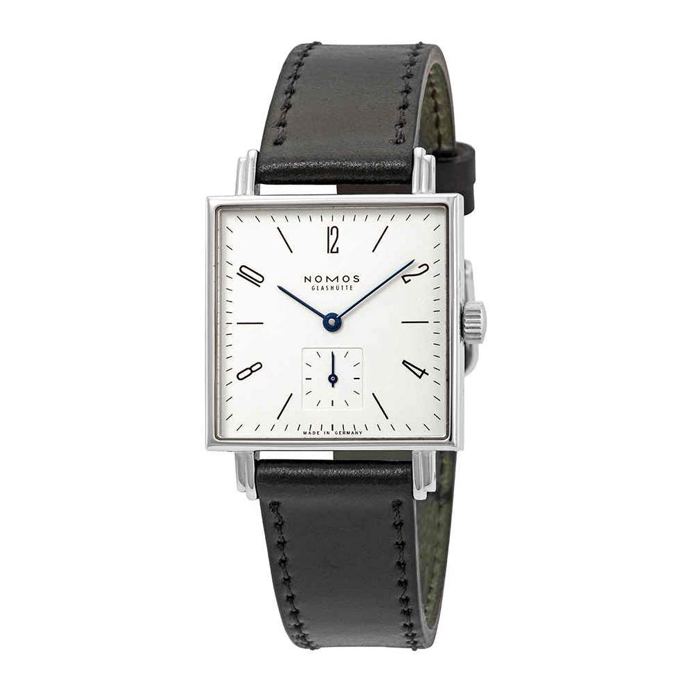 Nomos Tetra White Dial Black Leather Ladies Watch 408