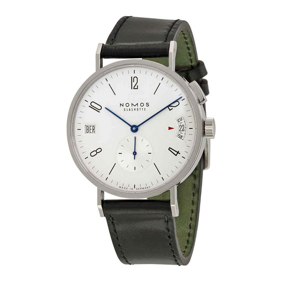 Reloj Nomos Tangomat GMT con esfera blanca y cuero negro para hombre 635