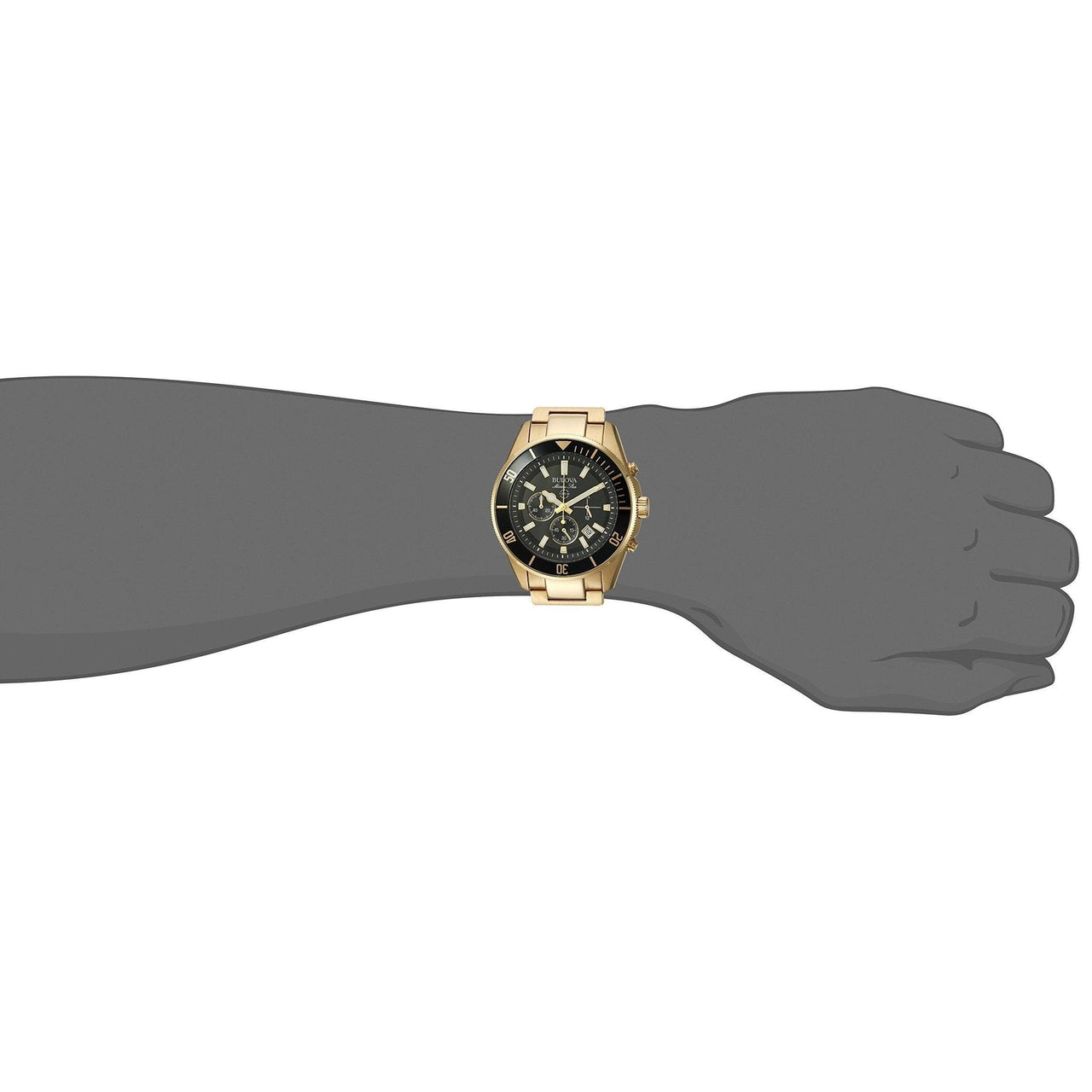 Reloj cronógrafo de cuarzo de acero inoxidable con seis manecillas y tono dorado Marine Star Series B para hombre de Bulova, estilo de esfera negra: 98B250