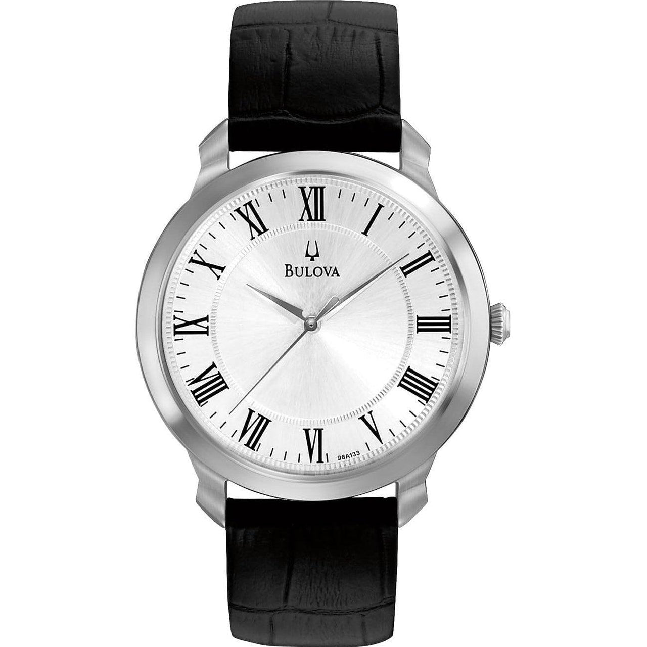 Reloj clásico de cuarzo Bulova para hombre, correa de cuero negra, marcadores de números romanos, 3 manecillas, 41 mm