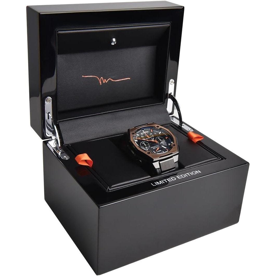 Montre chronographe Bulova Marc Anthony pour homme, édition limitée, à quartz, haute performance, avec diamants, plaquée ionique noire, cadran noir, modèle : 98B402