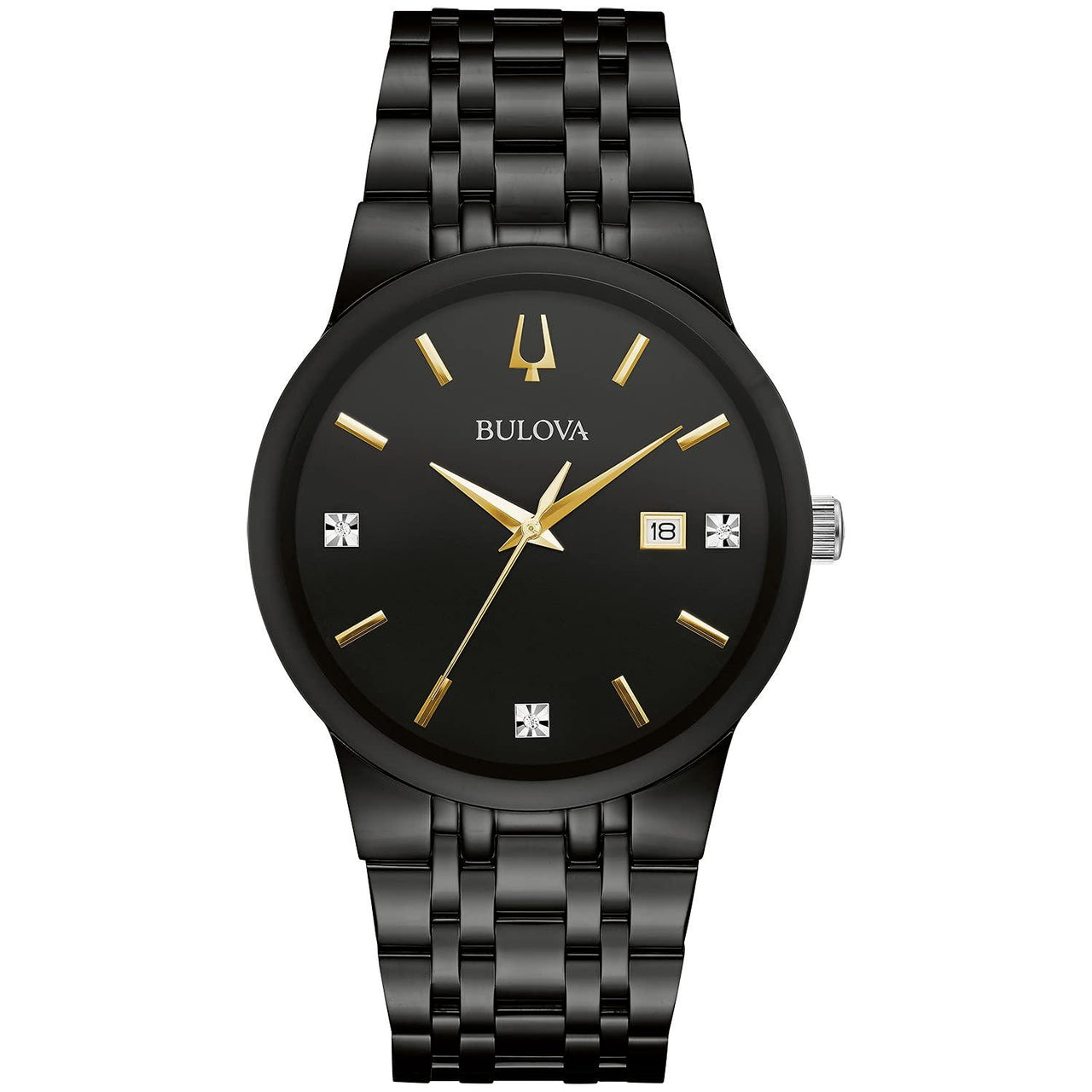 Montre à quartz Bulova pour homme en acier inoxydable doré moderne avec calendrier et date à 3 aiguilles, cadran diamant