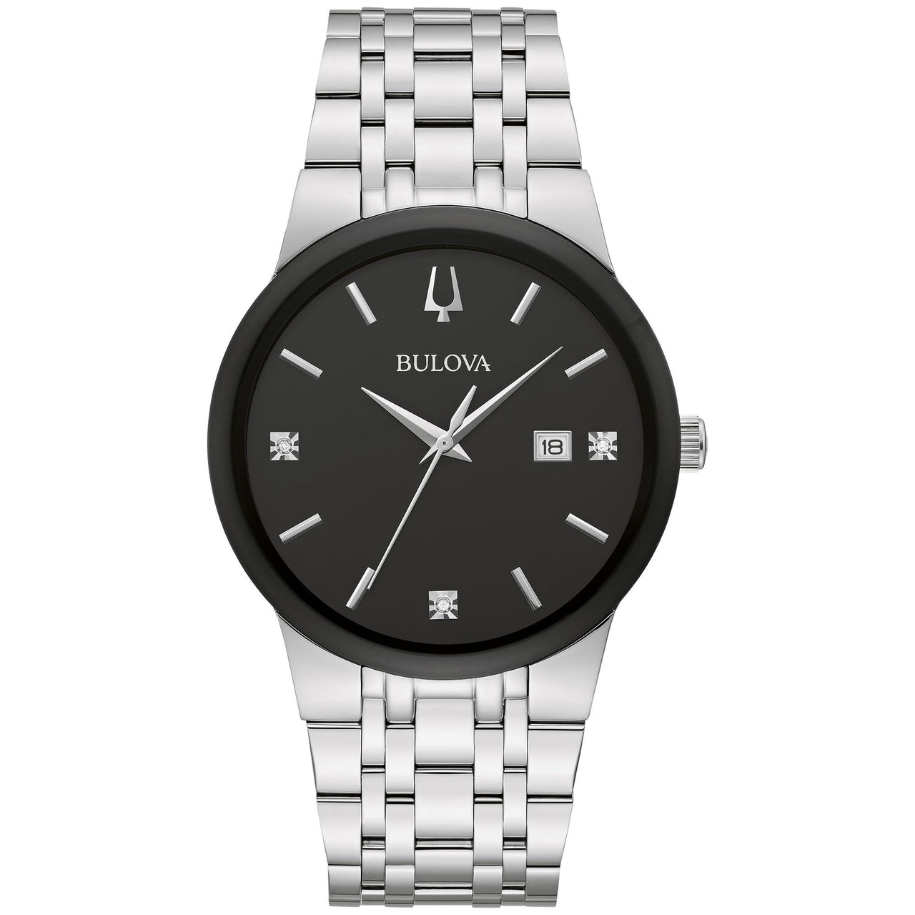 Montre à quartz Bulova pour homme en acier inoxydable doré moderne avec calendrier et date à 3 aiguilles, cadran diamant