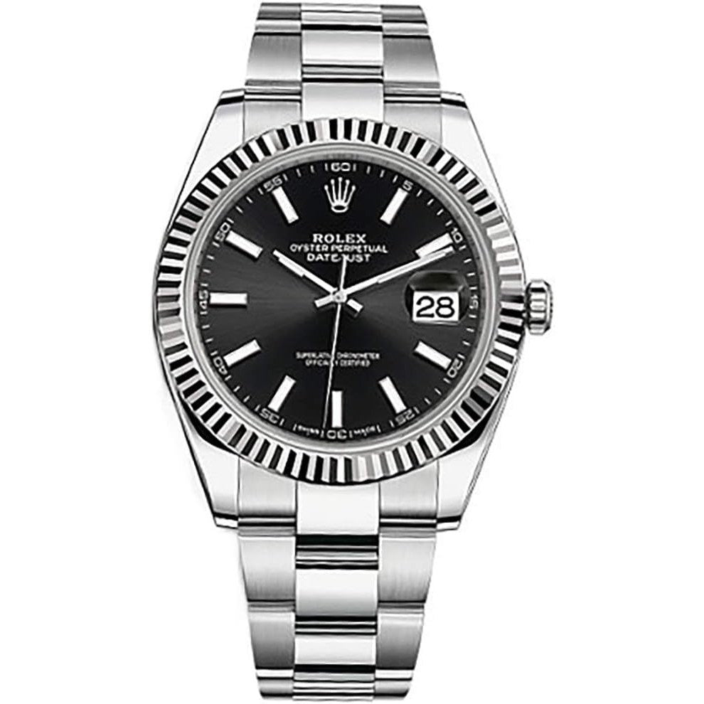 Reloj automático Rolex Datejust 41 de acero inoxidable con esfera negra para hombre 126334BKSO