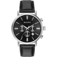 Thumbnail for Bulova Men's Classic Aerojet Stainless Steel 6-Hand Chronograph Watch with Black Leather Strap, 41mm Style: 96B262