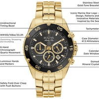 Thumbnail for Reloj cronógrafo de acero inoxidable Bulova Marine Star Gold para hombre, esfera negra Estilo: 98B406 