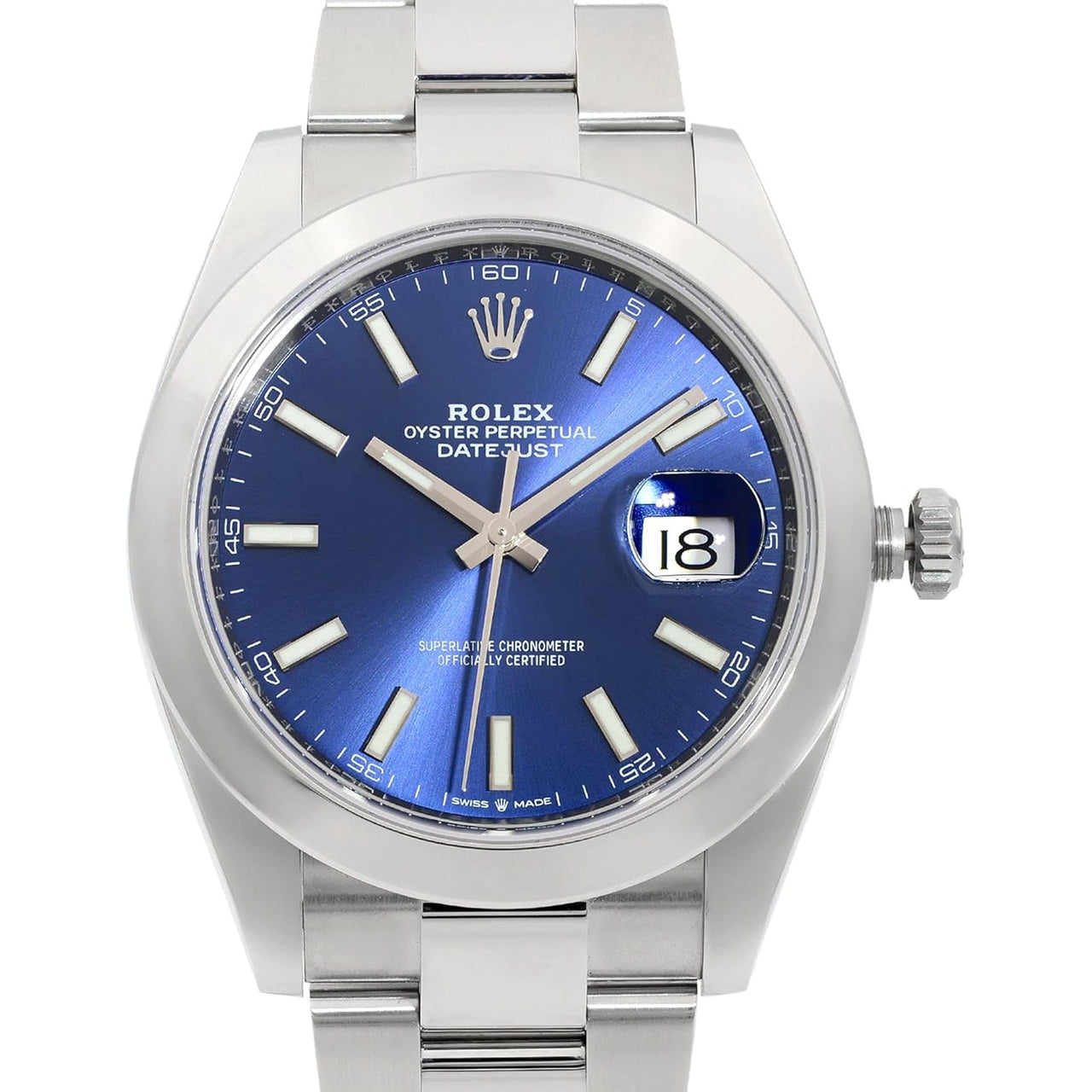 Montre Rolex Datejust 41 pour homme en acier inoxydable avec cadran bleu 126300BLSO