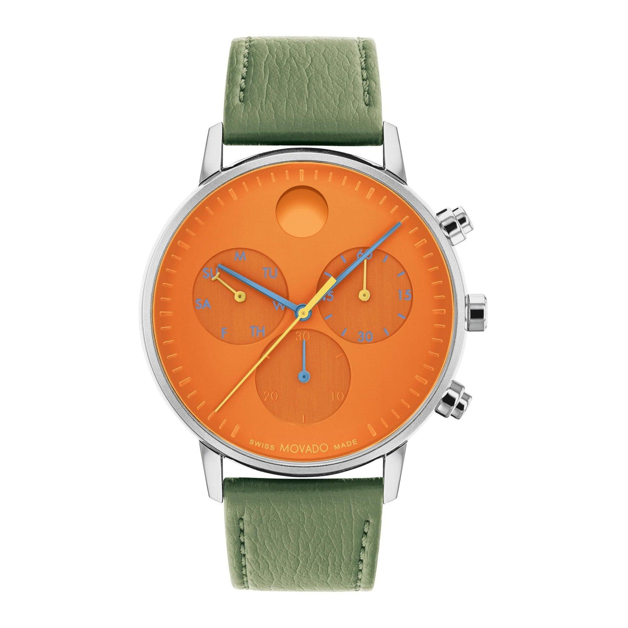 Reloj Movado Face para hombre - Movimiento cronógrafo de cuarzo suizo, correa de piel - Resistencia al agua de 3 ATM - Reloj de moda de lujo para él - 43 mm