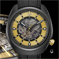 Thumbnail for Reloj automático Bulova Grammy para hombre, de acero inoxidable, con correa de cuero negro y caucho FKM, color negro (modelo: 98A241)