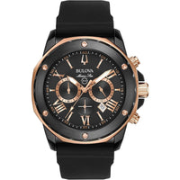 Thumbnail for Bulova Men's Marine Star Series A Black and Gold Ion-Plated Stainless Steel 6-Hand Chronograph Quartz Watch, Black Silicone Strap Style: 98B307