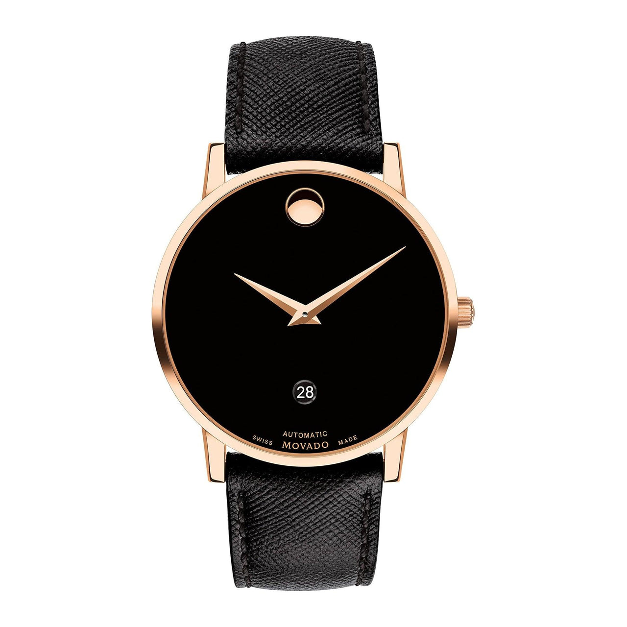 Montre automatique suisse pour homme Movado Museum Classic - Mouvement à remontage automatique, bracelet en cuir - Étanchéité 3ATM/30 mètres - Montre mécanique de luxe classique - Cadeau pour lui - 40 mm