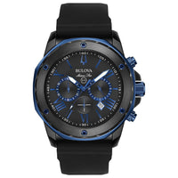 Thumbnail for Montre chronographe à quartz Bulova Marine Star Series A pour homme en acier inoxydable plaqué ionique noir et bleu, bracelet en silicone noir, 40 mm Style : 98B308