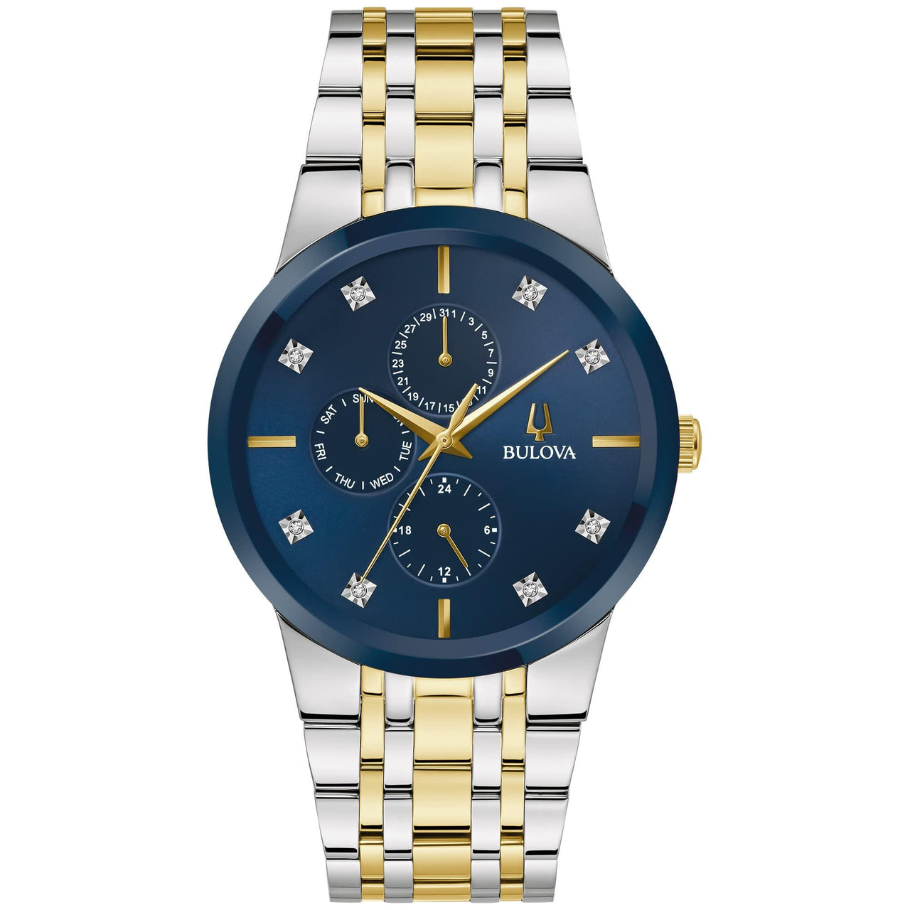 Montre à quartz multifonction à 3 aiguilles pour homme Bulova avec cadran en diamant et cristal bord à bord