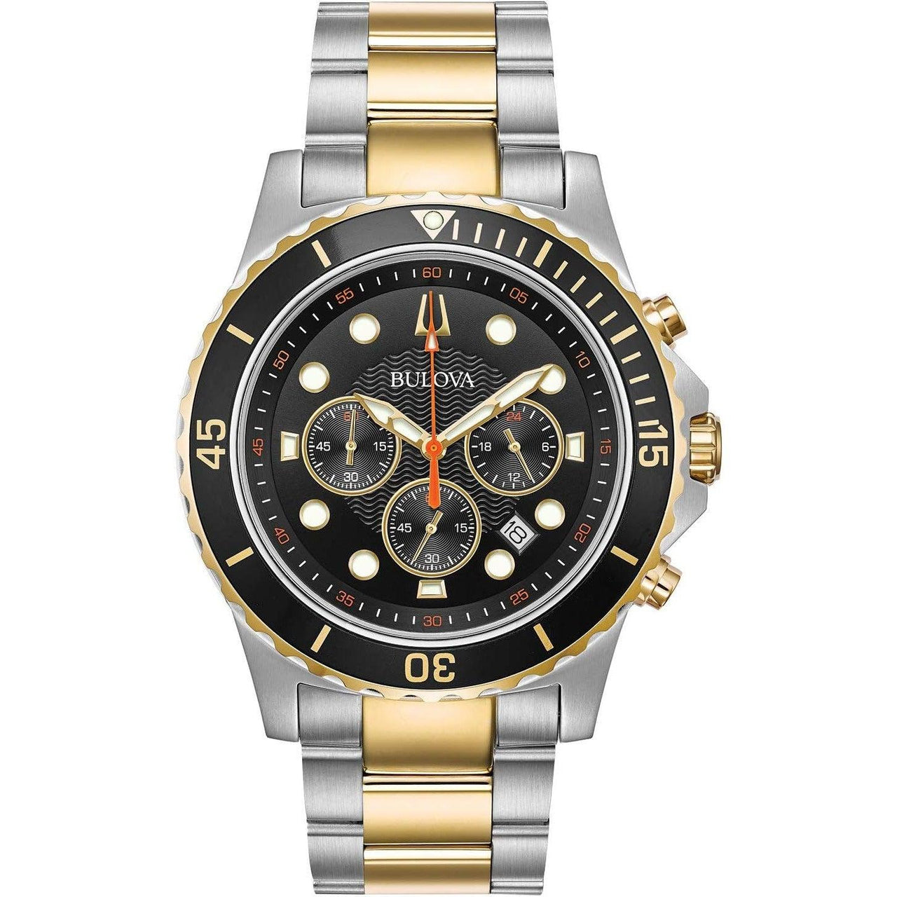 Montre chronographe à quartz Bulova Classic Sport pour homme, 6 aiguilles, date du calendrier, aiguilles et marqueurs lumineux, étanche à 100 m, 44 mm