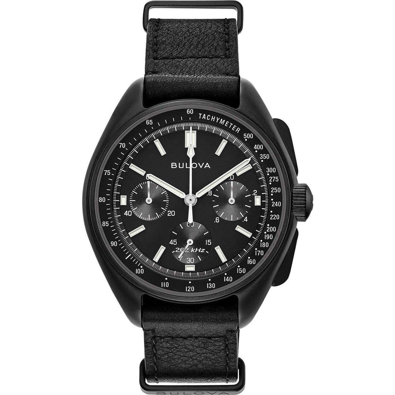 Bulova Men's Archive Series Lunar Pilot 6-Hand Chronograph Precisionist Black Ion-Plated Stainless Steel, Black NATO Strap and Sapphire Crystal Style: 98A186