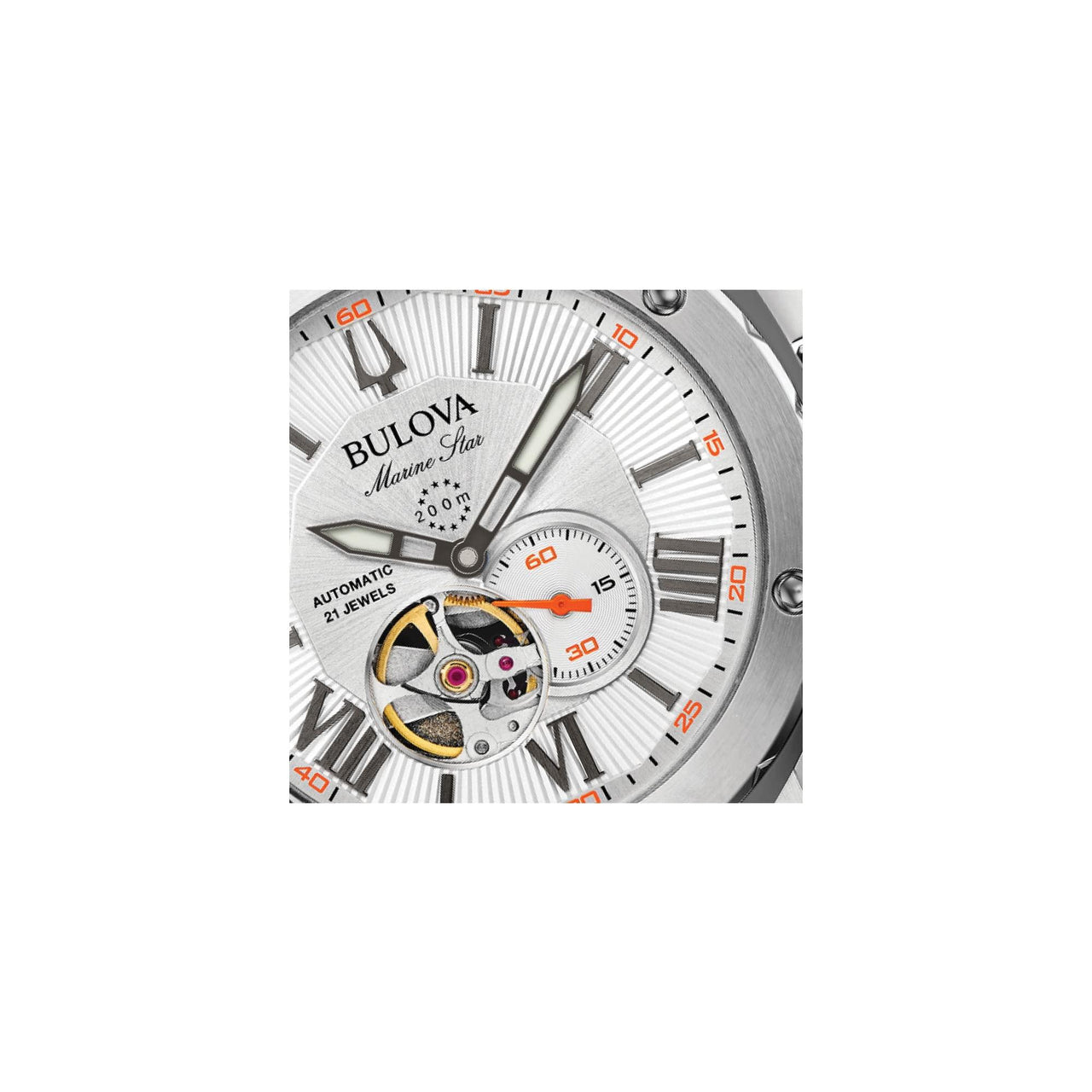 Montre automatique Bulova Marine Star « Série A » pour homme avec bracelet en silicone orange Modèle : 98A226