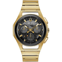 Thumbnail for Bulova Men's CURV High Performance Quartz Stainless Steel Watch, 5-Hand Chronograph, Sapphire Crystal, Luminous Hands, Gold-Tone/Black Dial