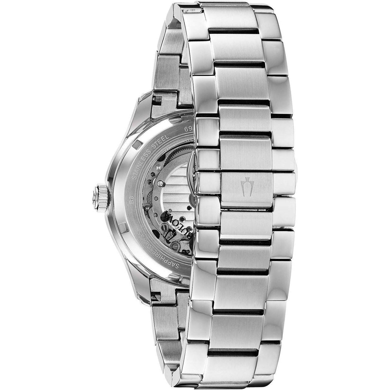 Montre automatique Bulova Classic Wilton pour homme, 3 aiguilles, 21 rubis, réserve de marche de 60 heures, aiguilles lumineuses, guichet ouvert, index en chiffres romains, verre saphir bombé, 43 mm