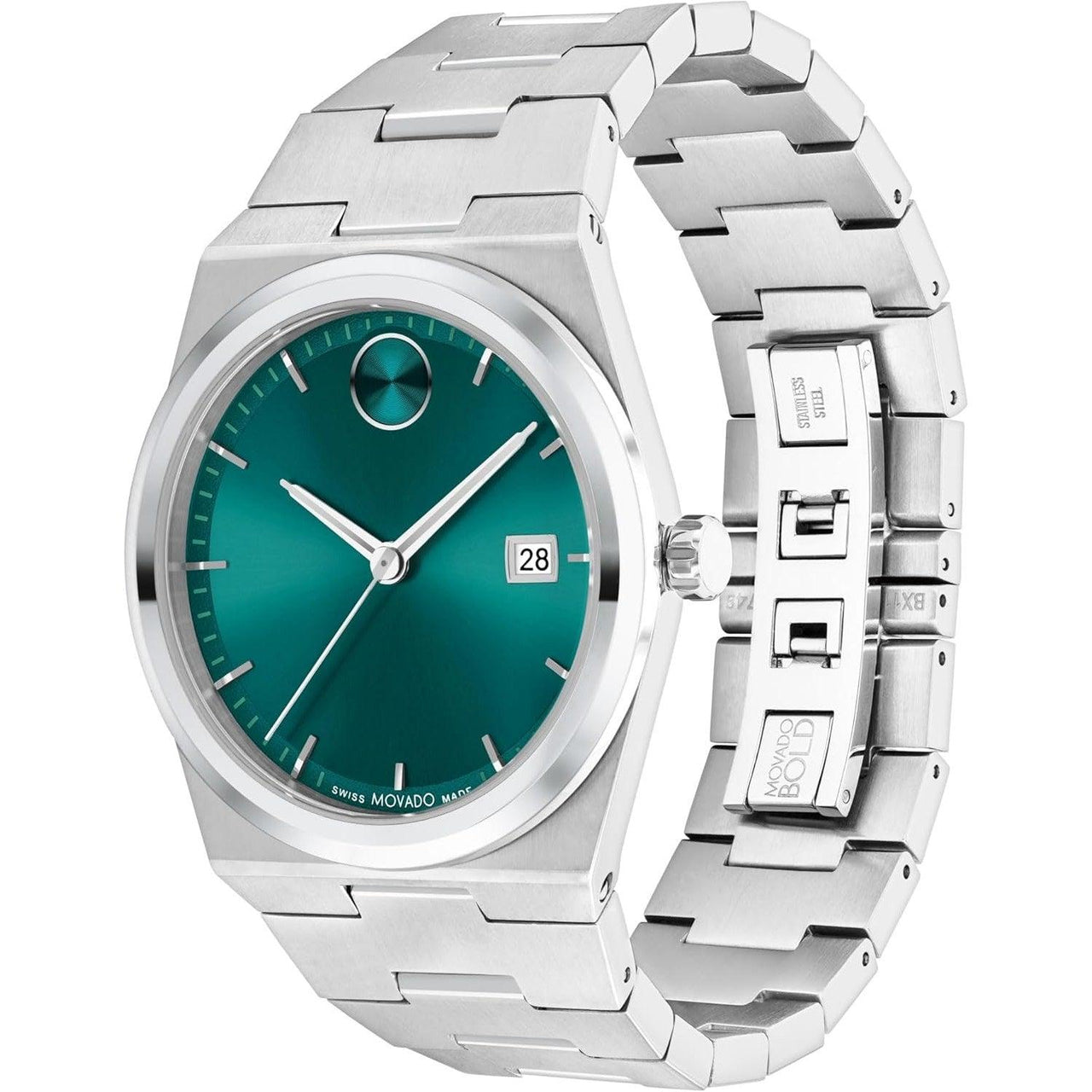 Montre de sport pour homme Movado Bold Quest - Mouvement à quartz suisse, bracelet à maillons en acier inoxydable - Résistance à l'eau de 5 ATM - Montre de mode de luxe pour lui - 40 mm