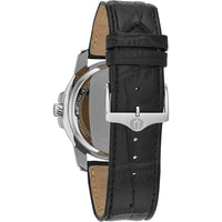 Thumbnail for Bulova Men's Precisionist 3-Hand Calendar in Stainless Steel with Black Leather Strap and Black Patterned Dial Style: 96B158