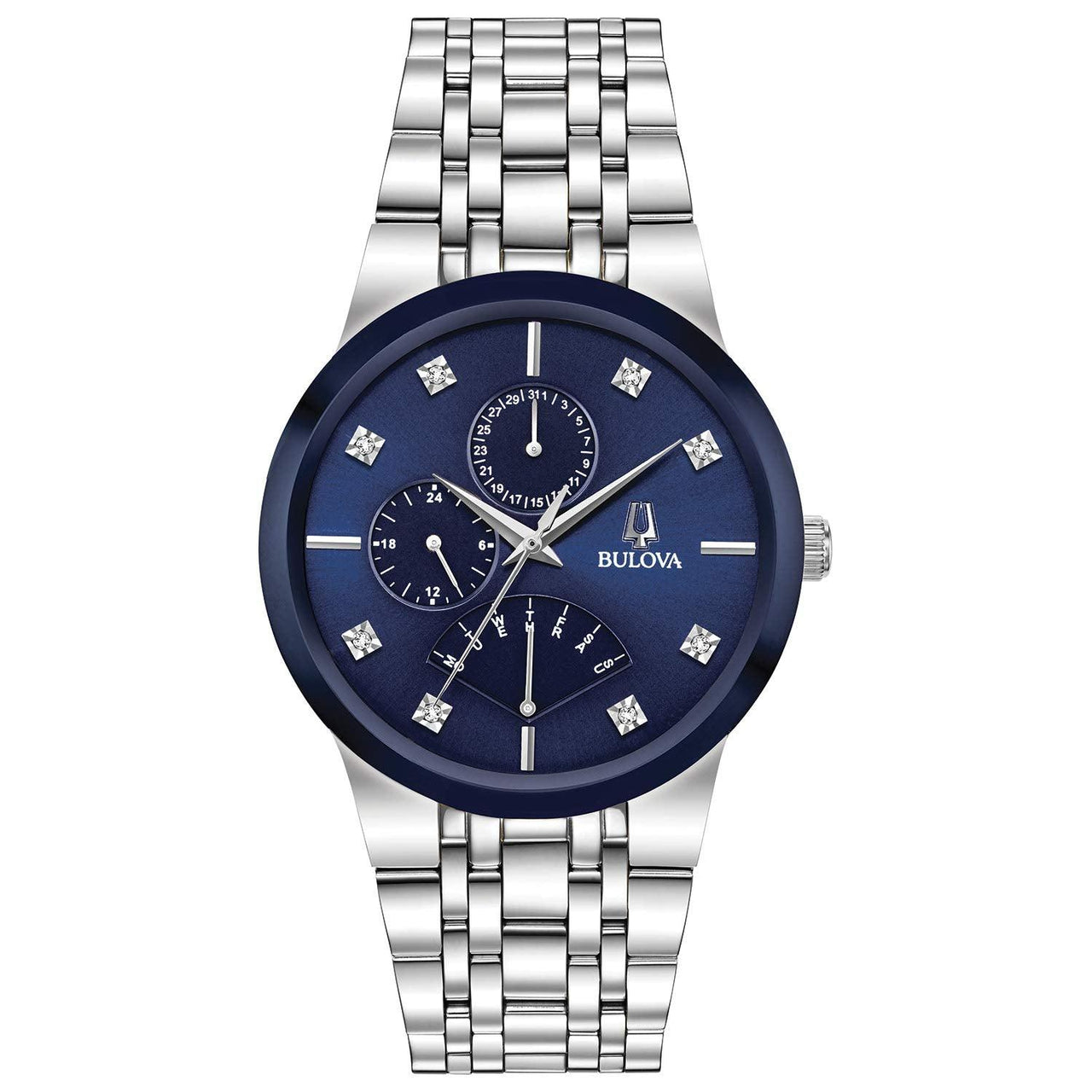 Montre à quartz multifonction à 3 aiguilles pour homme Bulova avec cadran en diamant et cristal bord à bord