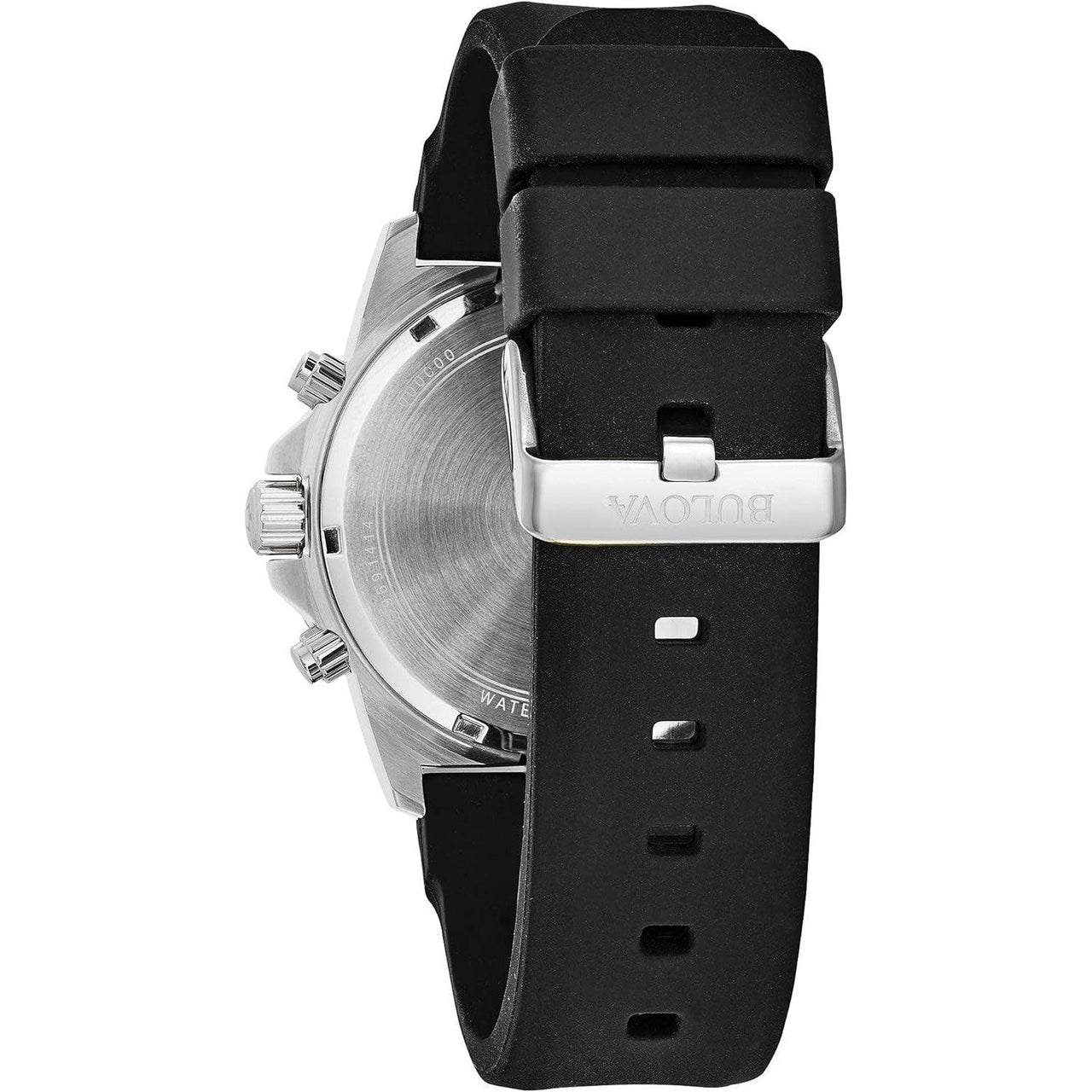 Reloj cronógrafo de cuarzo de acero inoxidable con seis manecillas, serie Marine Star, para hombre de Bulova, correa de silicona negra Estilo: 98B127 