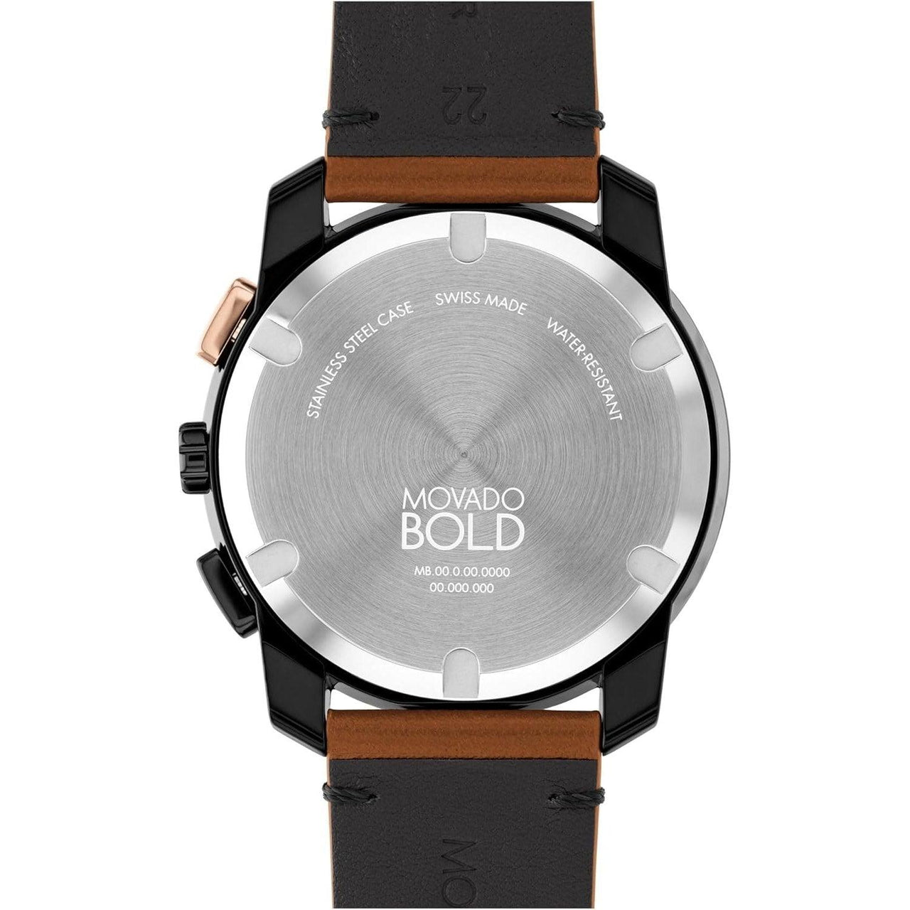 Reloj deportivo moderno Movado Bold TR90 para hombre - Fabricado en Suiza - Resistente al agua 3 ATM/30 metros - Reloj cronógrafo de pulsera con correa de piel color coñac para él - 43,5 mm