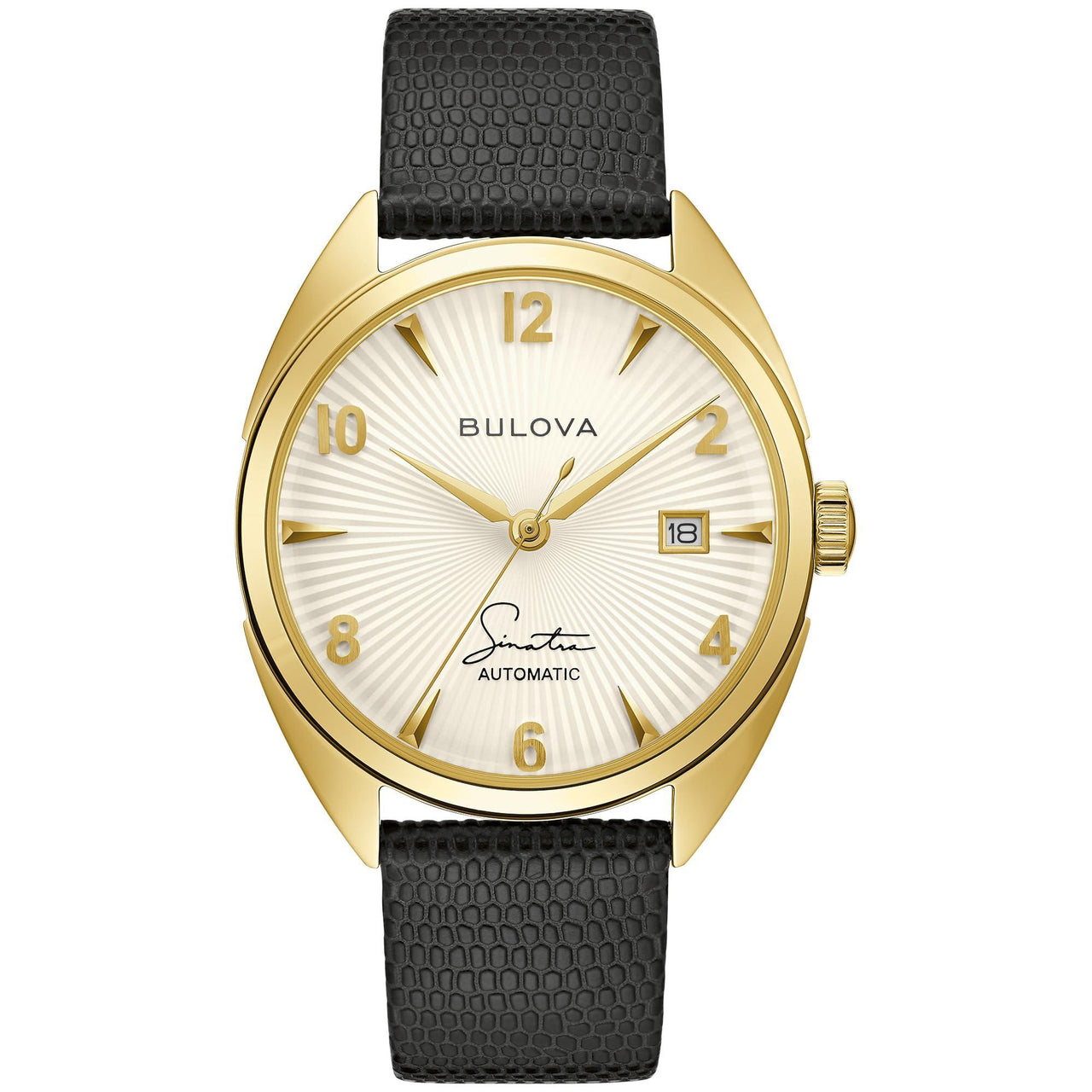 Bulova Men's Frank Sinatra 'Fly Me to The Moon' Automatic Stainless Steel Case Watch, Textured Leather Strap, 42 Hour Power Reserve, 3 Hand