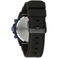 Thumbnail for Montre chronographe à quartz Bulova Marine Star Series A pour homme en acier inoxydable plaqué ionique noir et bleu, bracelet en silicone noir, 40 mm Style : 98B308