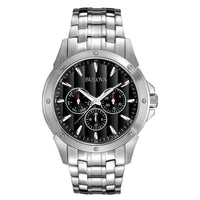 Thumbnail for Montre à quartz multifonction Bulova Classic Dress pour homme, 6 aiguilles, jour/date, cadran noir à motifs, 43 mm