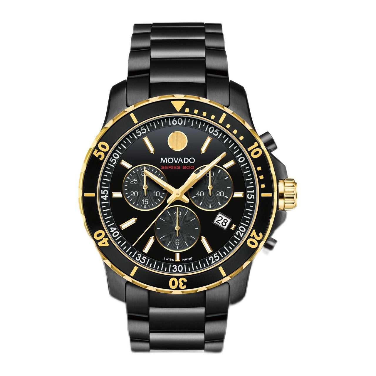 Montre pour homme Movado série 800 - Mouvement chronographe à quartz suisse, bracelet à maillons en acier inoxydable - Étanchéité 20 ATM - Montre de sport de luxe pour lui - Inspirée de la plongée - 42 mm