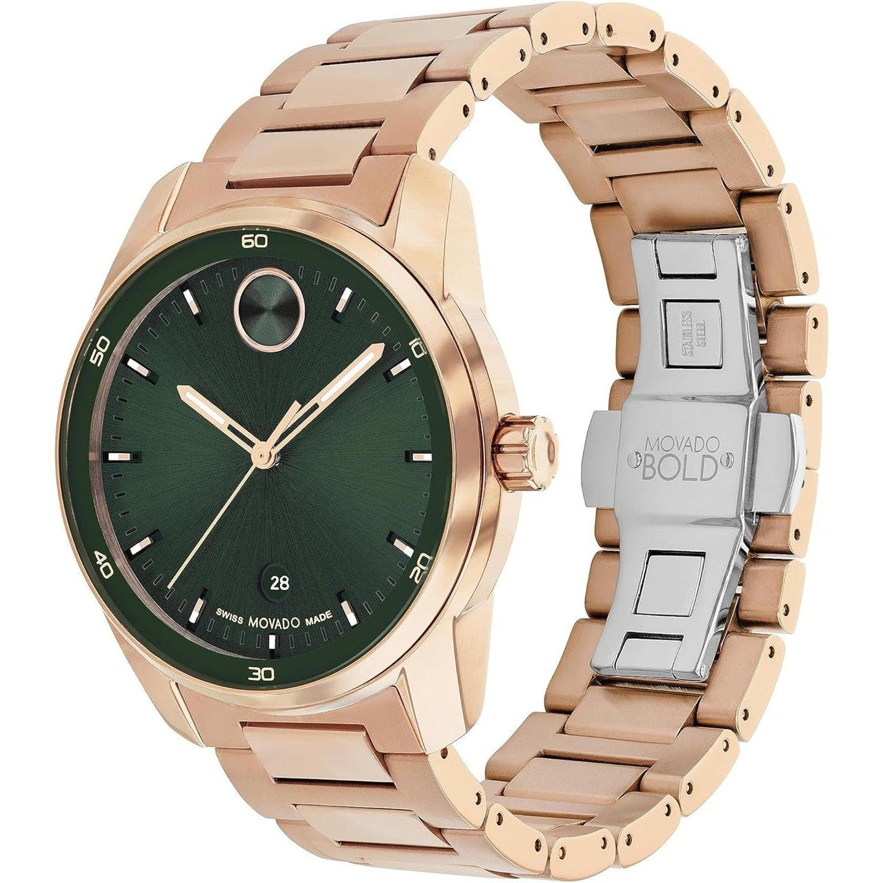 Montre pour homme Movado Bold Verso - Mouvement à quartz suisse, bracelet à maillons en acier inoxydable - Étanchéité 3 ATM - Montre de luxe tendance pour lui - 42 mm